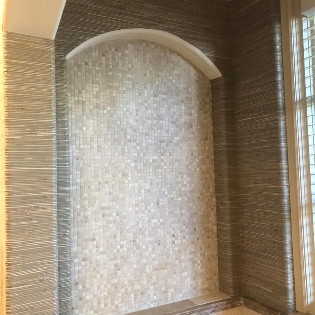 Grasscloth and Tile Bathroom Wall Coverings